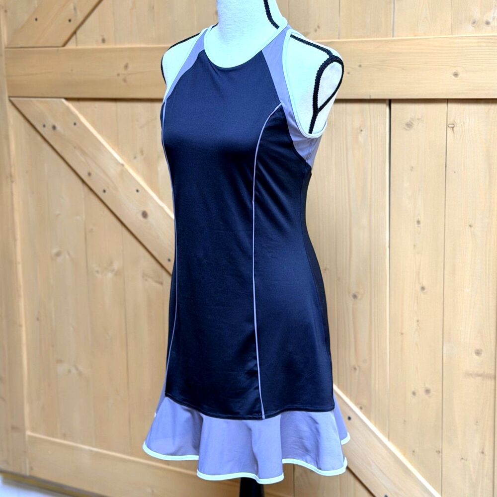 Inphorm Tennis Dress Small Black Mesh Ruffle Hem Athletic Golf Pickleball